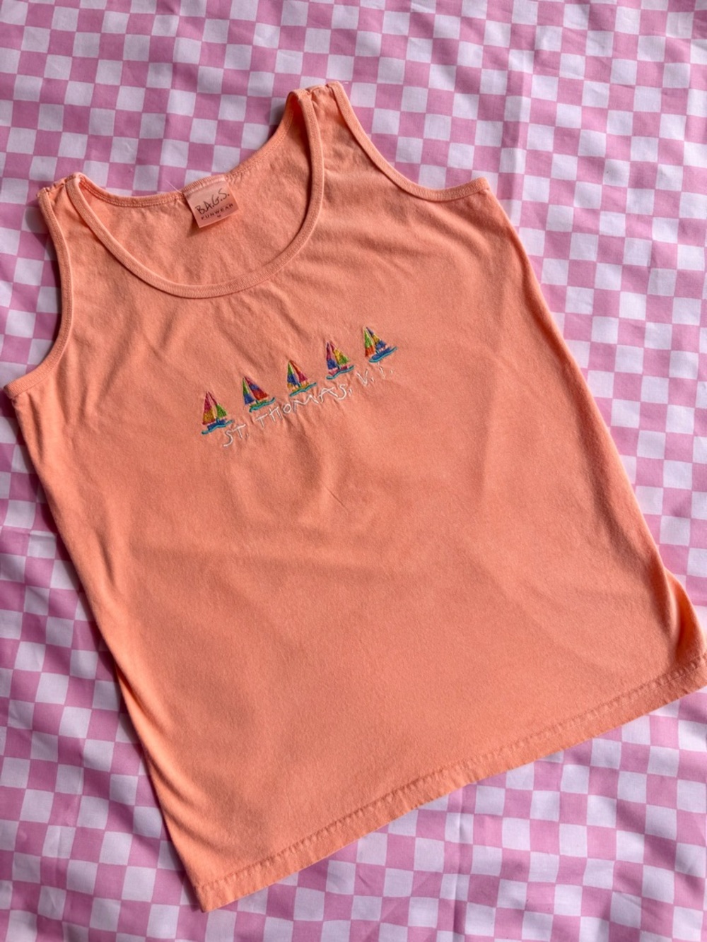 Peach Embroidered Sailboat Tank Top - Picture 6 of 7